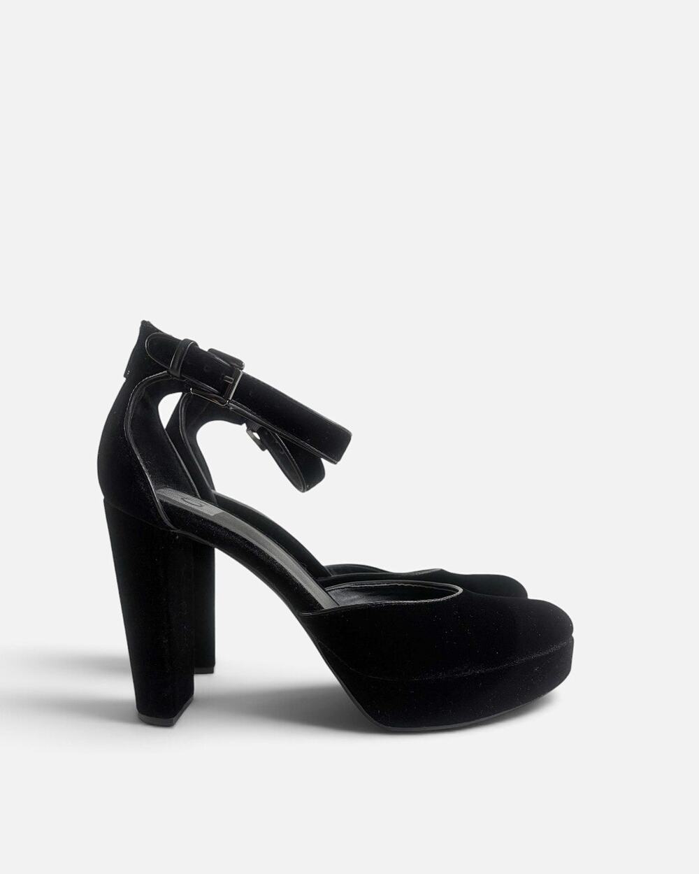 DV Target Black Velvet Platform Pumps Block Heel Ankle Strap Size 10